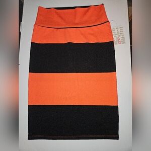 LuLaRoe Cassie Black and Orange Midi Pencil Skirt